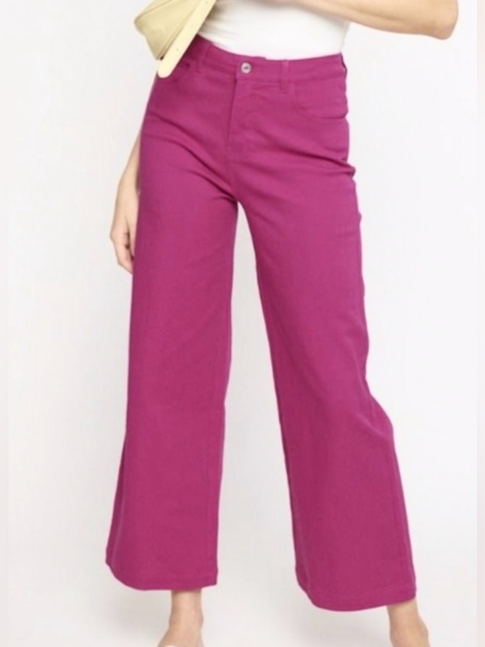 Entro Bright Pink Stretch Denim Crop Wide Leg Jeans XS/S